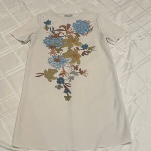 Zara Floral Embroidered Mini Dress in White